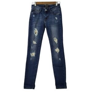 Judy Blue Jeans Womens 1/25 26x29 Skinny Fit Blue Distressed Whiskered Stretch